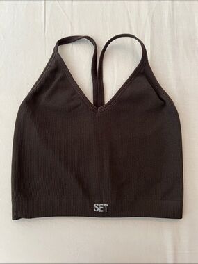 SET Active Brown Ribbed V-Neck Sports Bralette